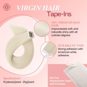 100% Virgin Human Hair Extensions Tape Ins Light Blonde (#60)