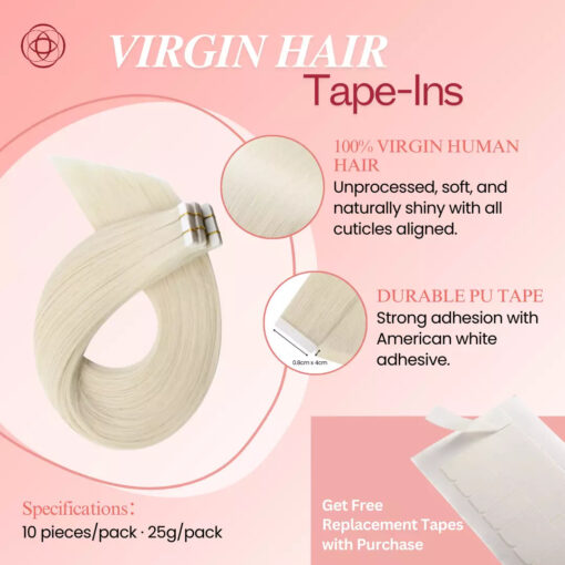 100% Virgin Human Hair Extensions Tape Ins Light Blonde (#60)