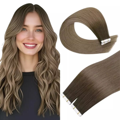 Best Tape Hair Extensions 100% Virgin Hair Balayage Brown (#R2/DXB/18)