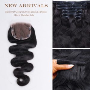 Lashey Body Wave Clip in 5X5 HD Closure | Invisi Edge Clip ins