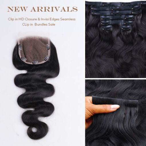 Lashey Body Wave Clip in 5X5 HD Closure | Invisi Edge Clip ins