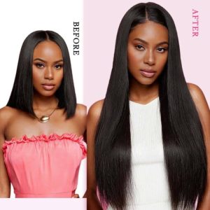 Lashey Genius Seamless Clip in Hair Extensions Yaki Straight Real Human Hair