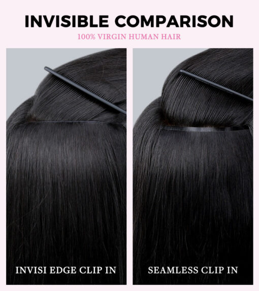 Lashey Invisi Edge Clip in Hair Extensions Yaki Straight Real Human Hair Clip In Extensions