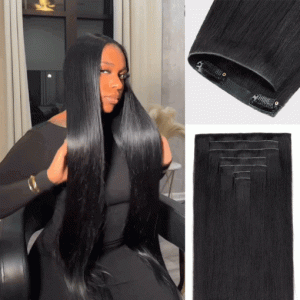 Lashey Invisi Edge Clip in Hair Extensions Yaki Straight Real Human Hair Clip In Extensions