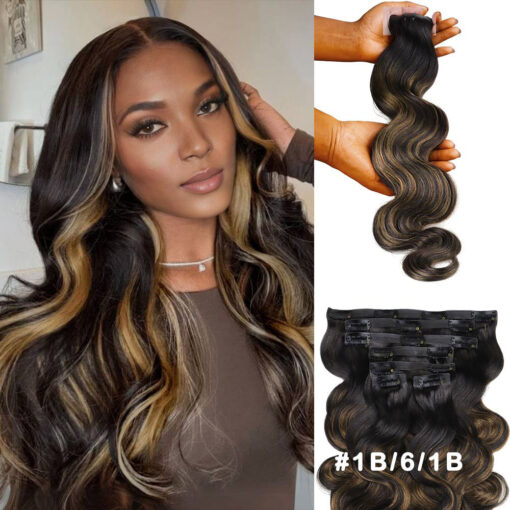Lashey Seamless Clip in Hair Extensions Super Flat Colored Body Wave Real Human Hair