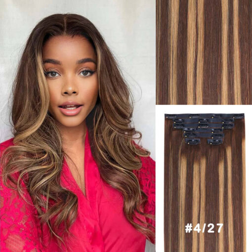 Lashey Seamless Clip in Hair Extensions Super Flat Colored Body Wave Real Human Hair