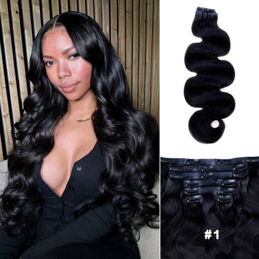 Lashey Seamless Clip in Hair Extensions Super Flat Colored Body Wave Real Human Hair