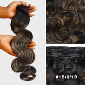 Lashey Seamless Clip in Hair Extensions Super Flat Colored Body Wave Real Human Hair