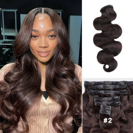 Lashey Seamless Clip in Hair Extensions Super Flat Colored Body Wave Real Human Hair