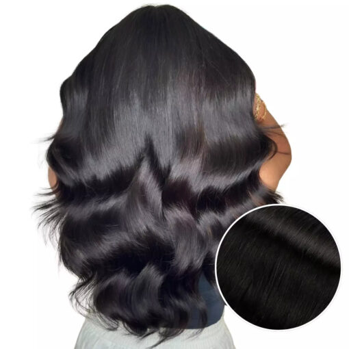 Natural Black Invisible PU Clip In Hair Extensions Remy Human Hair #1B