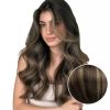 Remy Invisible PU Clip In Hair Extensions Balyage Dark Brown #2/8/2