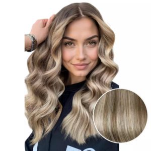 Remy Invisible PU Clip In Hair Extensions Balyage Light Brown #6/60/6