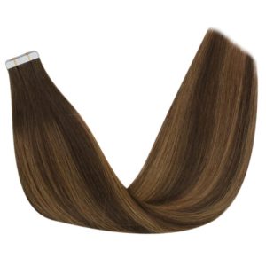 Virgin Human Hair Tape In Extensions Brown Balayage Dark Brown (#DU)
