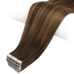 Virgin Human Hair Tape In Extensions Brown Balayage Dark Brown (#DU)