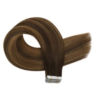 Virgin Human Hair Tape In Extensions Brown Balayage Dark Brown (#DU)