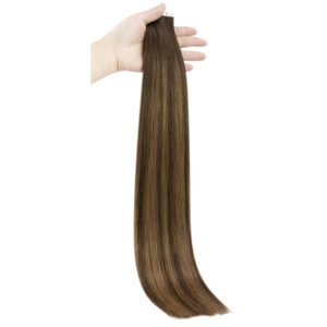 Virgin Human Hair Tape In Extensions Brown Balayage Dark Brown (#DU)