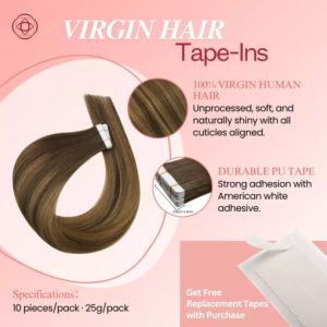 Virgin Human Hair Tape In Extensions Brown Balayage Dark Brown (#DU)