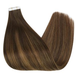 Virgin Human Hair Tape In Extensions Brown Balayage Dark Brown (#DU)